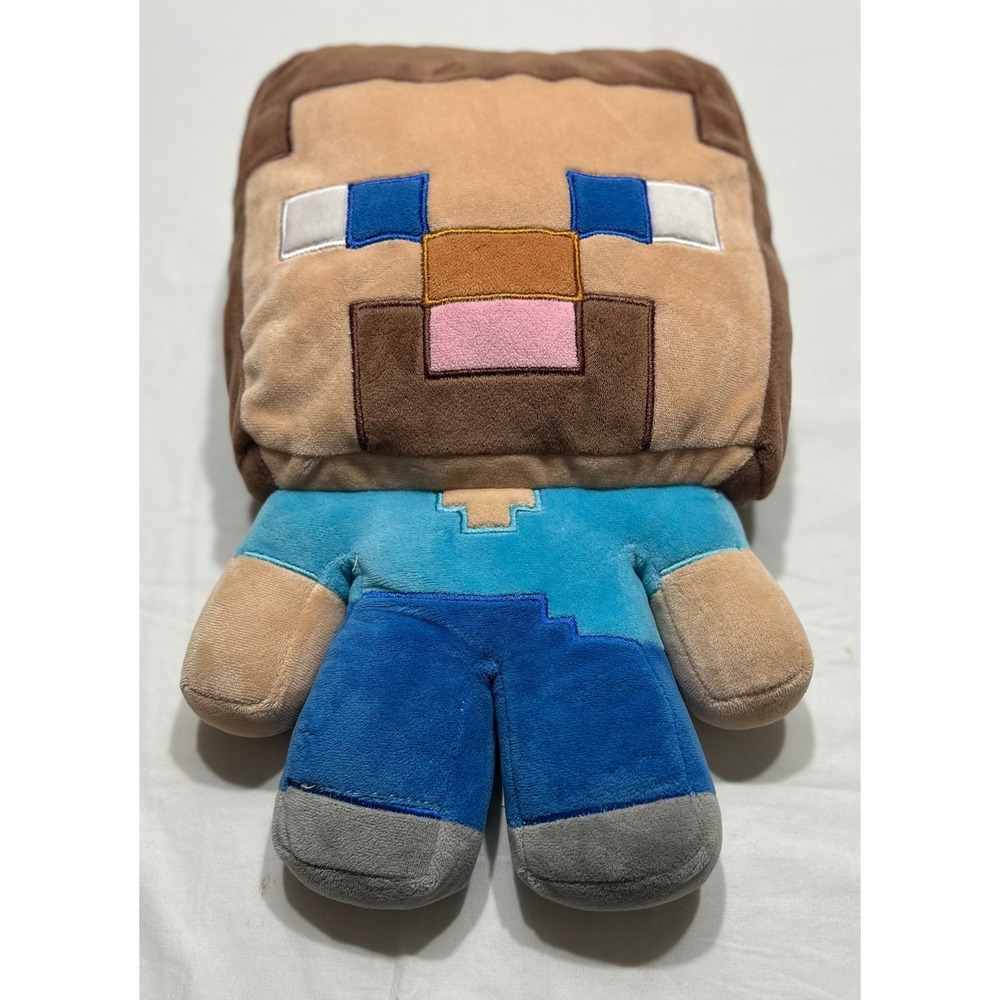 Minecraft Steve Plush 15 Inch Stuffed Toy Blue Shirt Pixelated Soft Doll